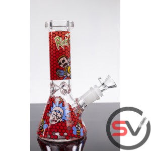 RICK AND MORTY RED BEEHIVE GLASS BEAKER WATER PIPE 8inch